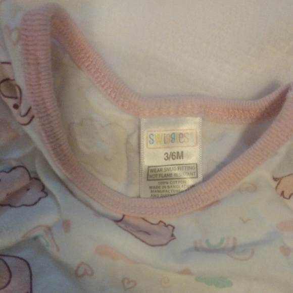 Swiggles Pink and White Pajama Sets with Playful Pattern. Ruffle Butt Bottoms​ - Picture 3 of 5